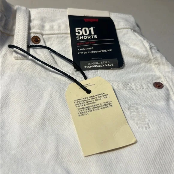 Levi’s 501 white denim shorts high rise 100% cotton NWT 26 - Picture 2 of 7